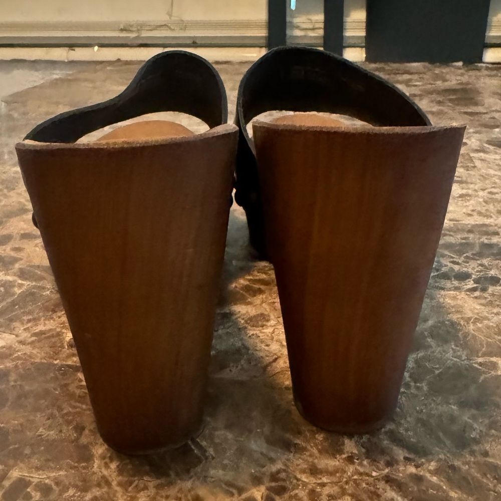 Ariat Black Leather Platform Mule Clogs Size 8 Made in Italy 3” Block Heel Retro - Picture 4 of 12